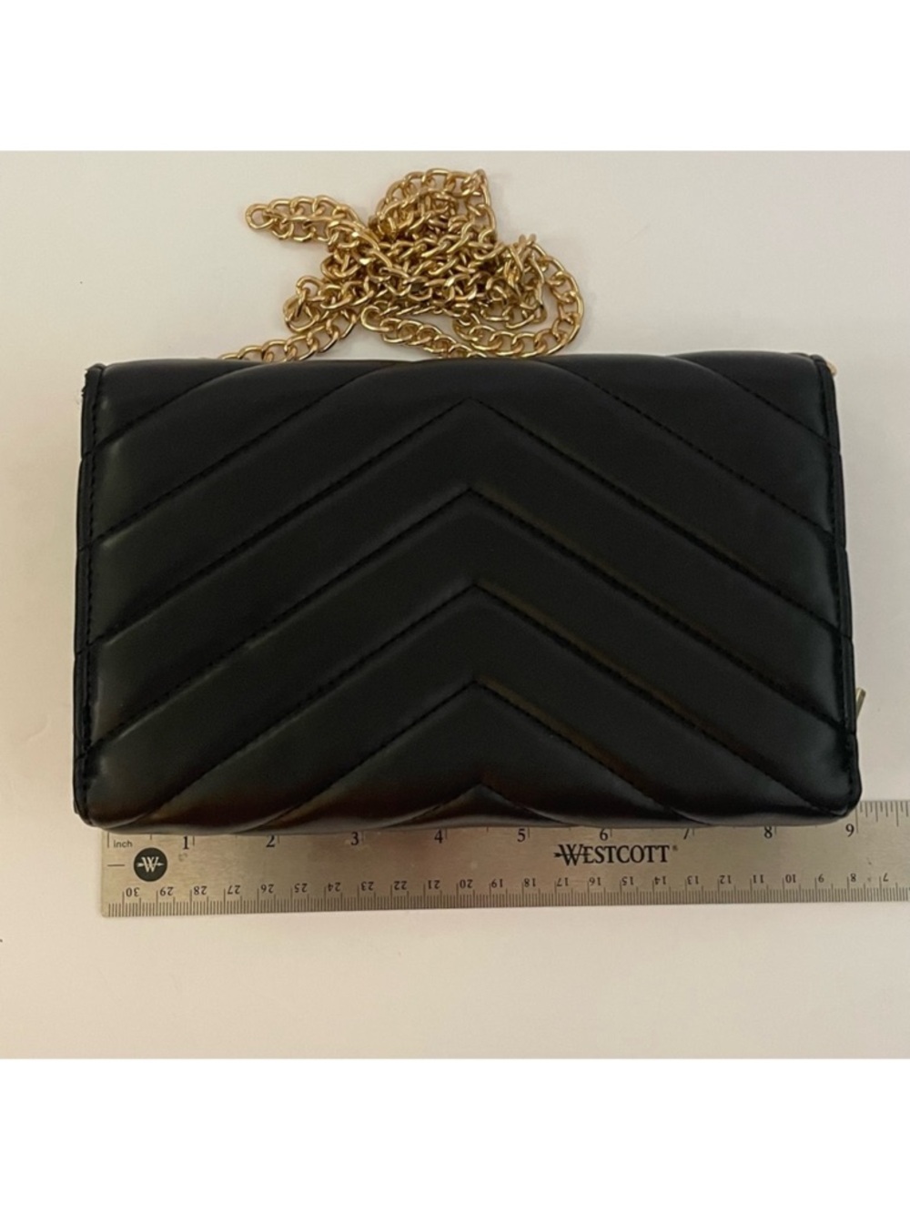 Black Quilted Leather Crossbody with Gold Chain - Picture 13 of 16